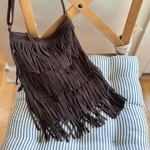Vintage American Eagle Outfitters Brown Genuine Suede Fringe Shoulder Bag